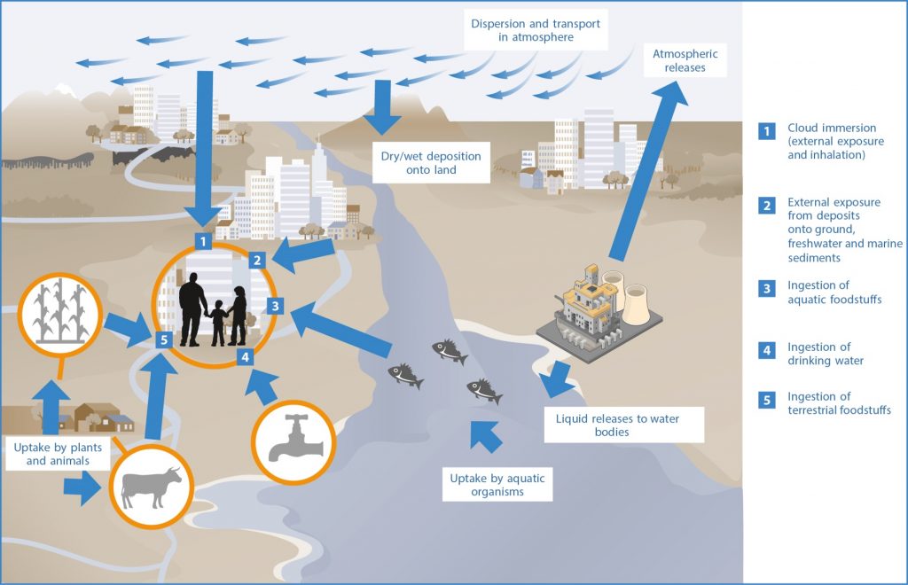 Exposure pathways following discharge of radioactive material to the environment
https://www.unscear.org/docs/publications/2016/UNSCEAR_2016_Annex-A.pdf